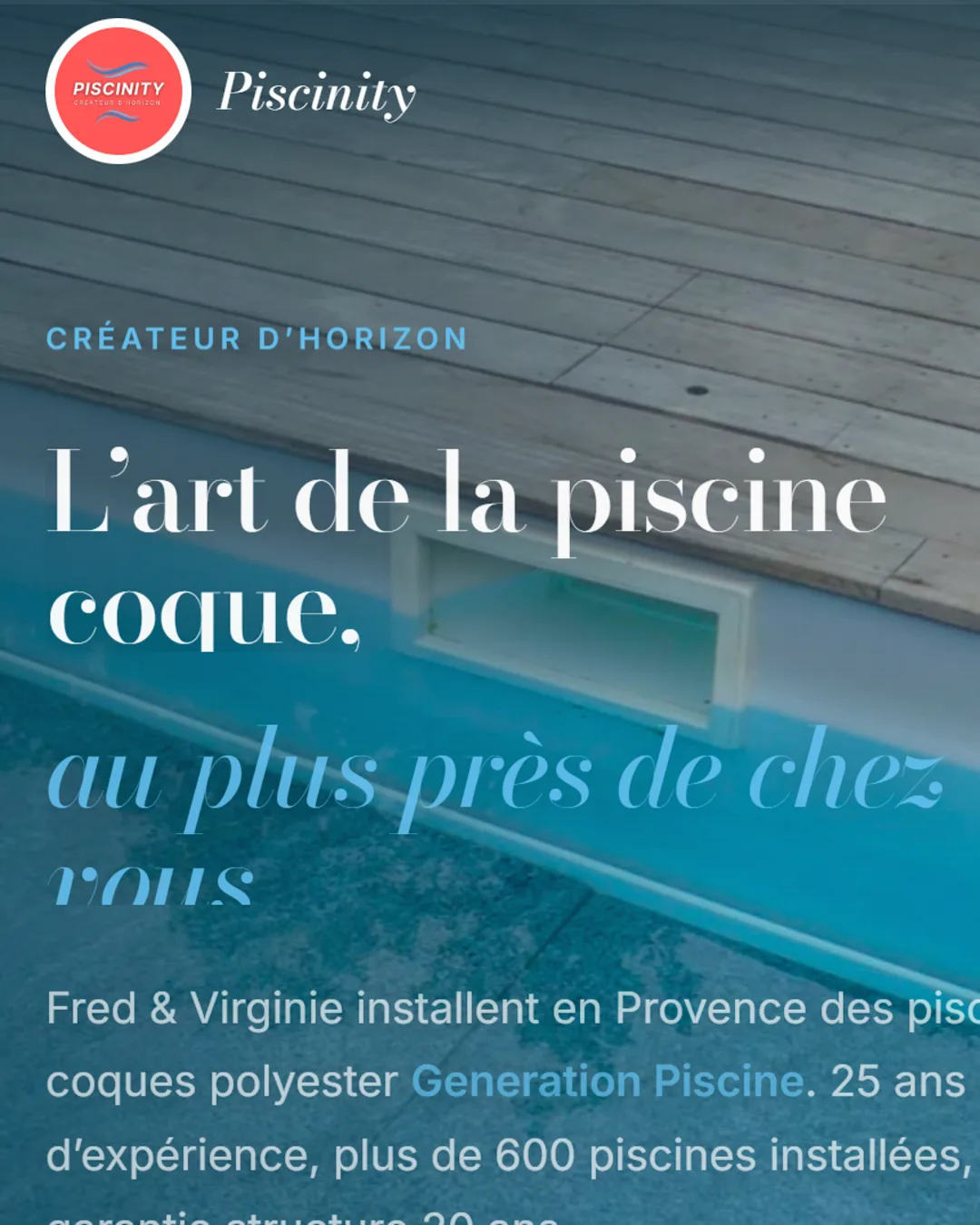 Piscinity sur téléphone